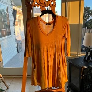 Mustard Yellow Mid-Sleeve Mini Dress